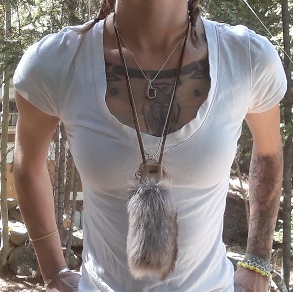 deConREstruCt Jewelry - Ooak Buckskin  Faux Fur Medicine Pipe Bag Necklace